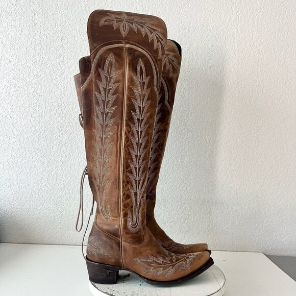 Lane LEXINGTON Over the Knee Womens Cowboy Boots 9 Brown Western Cowgirl Tall - Picture 2 of 12